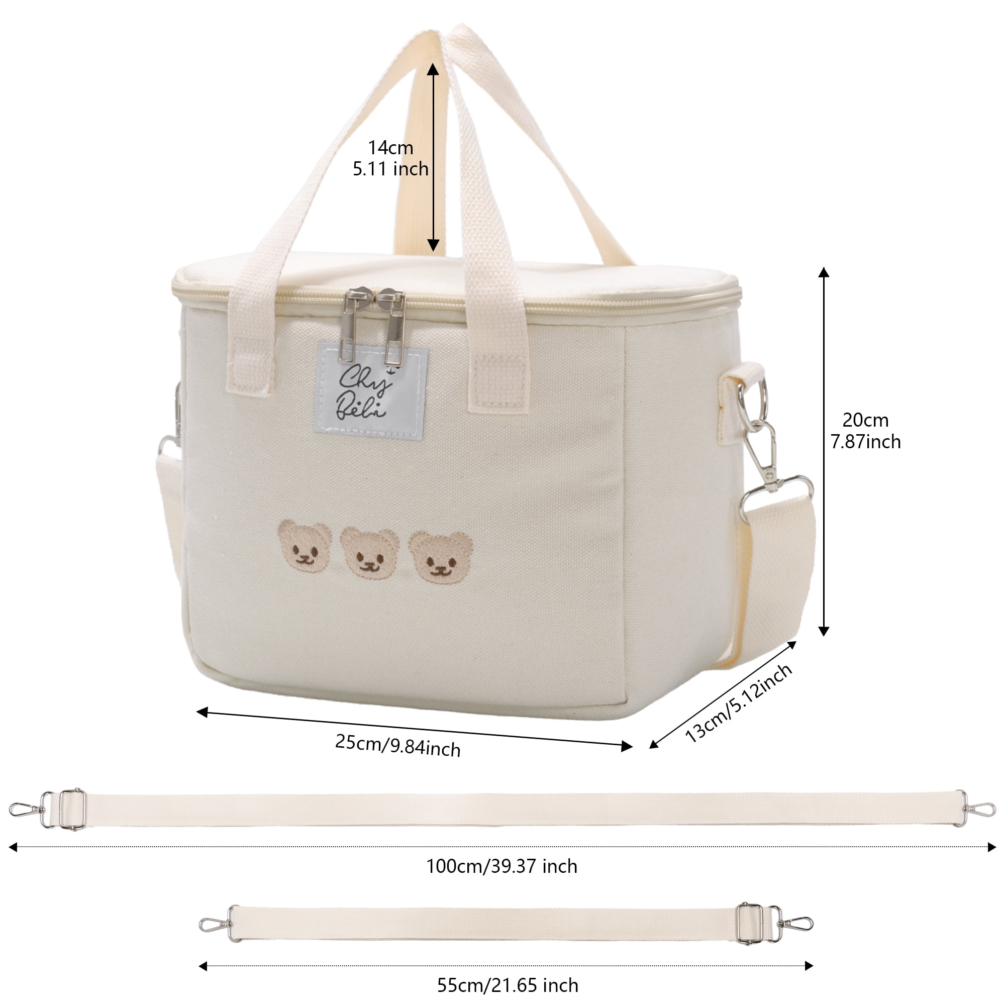 Minsong Insulated Cooler Bag Embroidered Insulation Bag, Versatile Multifunctional Lunch Box bag Portable Baby Bottle Handbag Mommy Bag Beige