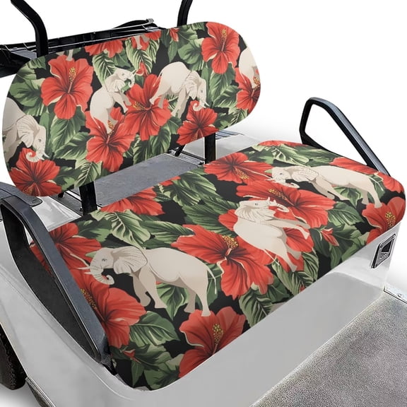 POLERO Breathable Universal Seat Covers for Ezgo Club Car Seats Golf Cart Red Tropical Hibiscus Flower Print Golf Front and Back Seat Cushion Cover Fit Like a Glove