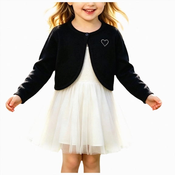 Zshosam Girls Sweaters Girls Long Sleeve Cardigan Sweater Kids Cute Button Down Knit Shrug Cropped Tops Size 3T 4T,(Black 3-4 Years)