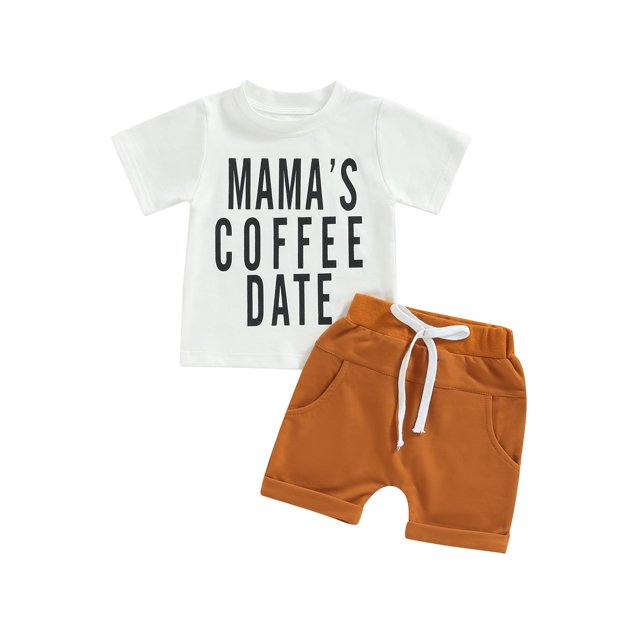 Sunloudy Ensemble d'Été 2 Pcs pour Garçon, Manches Courtes Col Rond Imprimé Lettres + Shorts Amples
