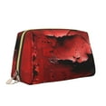 Salouo Abstract Red Textured Canvas Pattern Large Cosmetic Bag,Portable