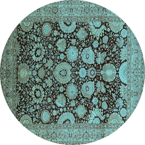 Ahgly Company Indoor Round Oriental Light Blue Industrial Area Rugs, 3' Round