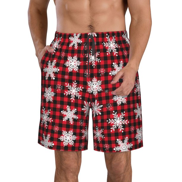 Fotbe Snowflakes On A Buffalo Plaid Christmas Trajes de Baño Estampados para Hombre, Shorts de Verano de Secado Rápido, Ropa de Playa, Bañadores-3X-Large