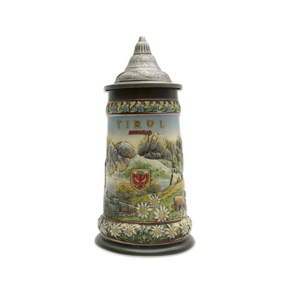 GERM Tirol Scenic Austrian Alps Collectible Multicolor Beer Stein with Engraved Metal Lid