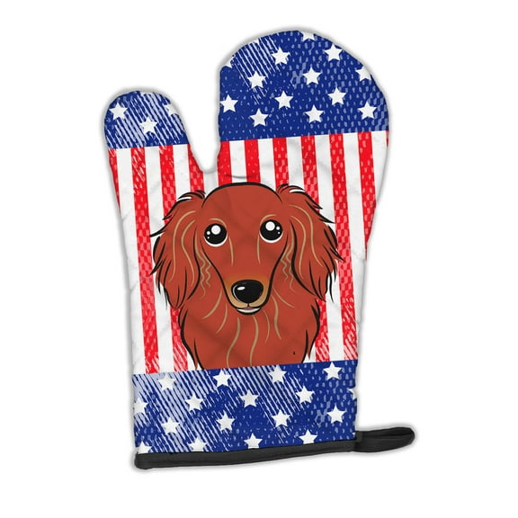 Carolines Treasures BB2144OVMT American Flag and Longhair Red Dachshund Oven Mitt Large multicolor