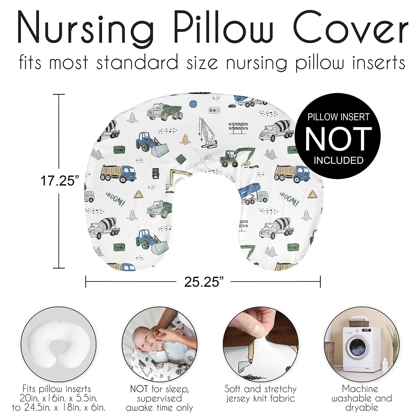 Sweet Jojo Designs Construction Truck Green Blue and White Nursing Pillow Cover Case (Pillow Not Included) (Pillow NOT Included)