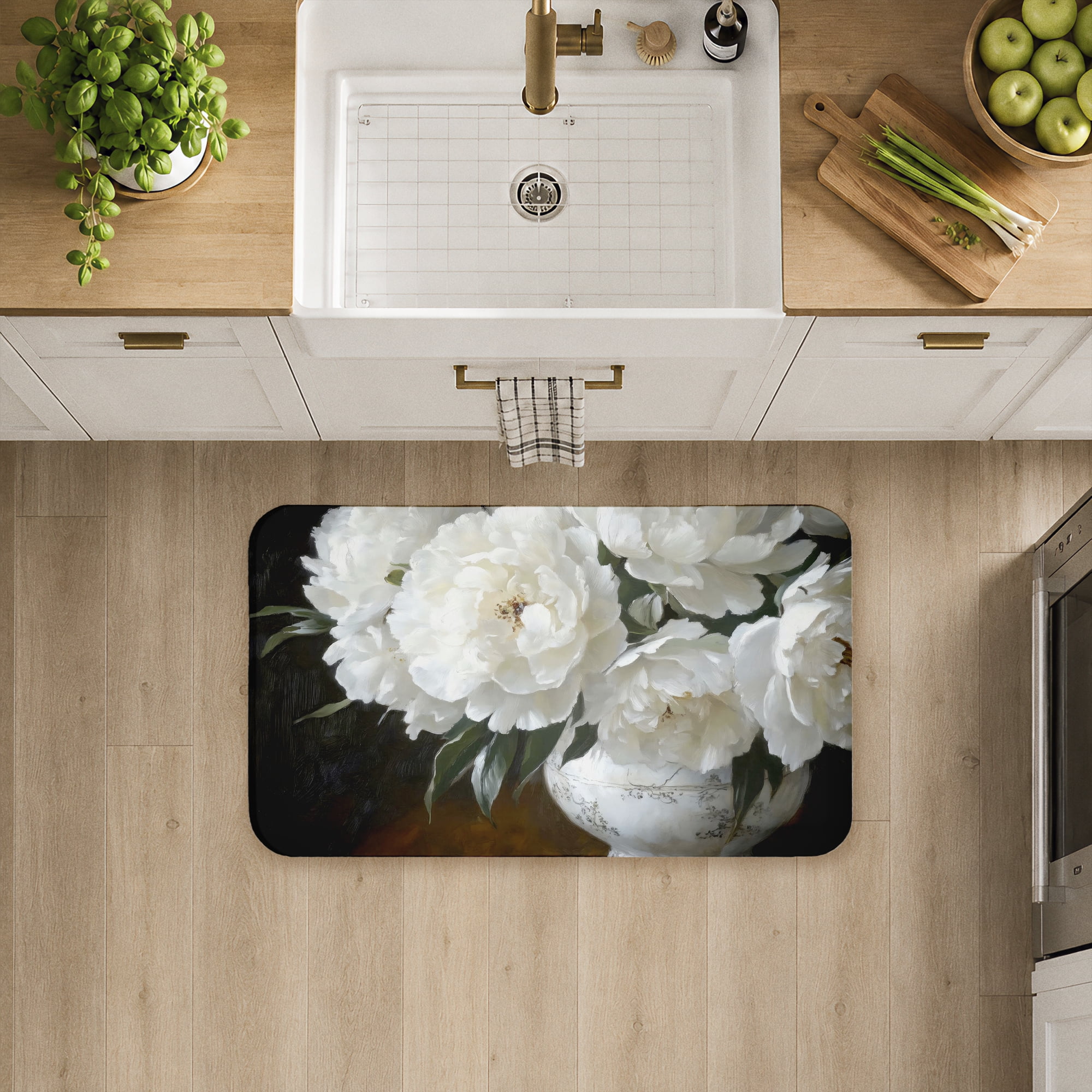 Stupell Industries White Flowers in China Vase Printed Anti-Fatigue Floor Mat, design by Petals Prints Design