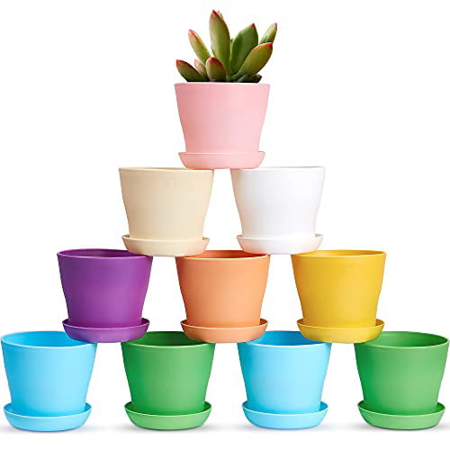 10Pcs Plastic With Tray Flower Pots Nursery Planter Home Garden Pot Decor Supply 