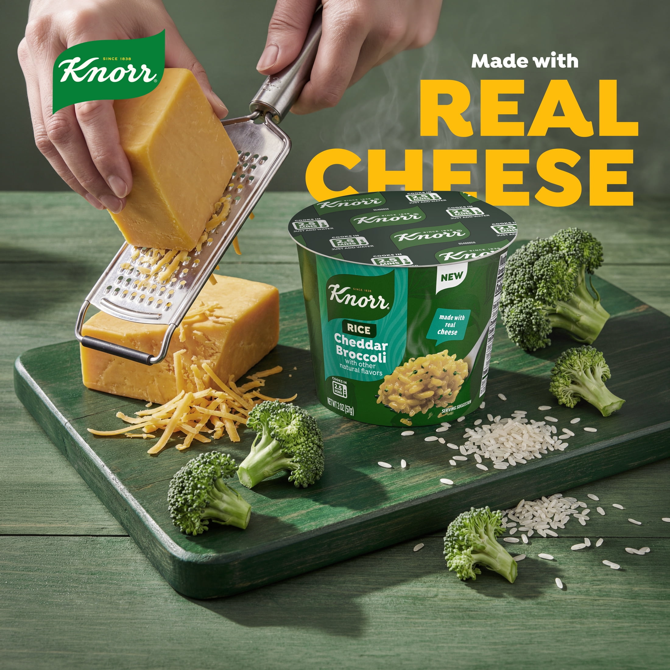 (8 pack) Knorr Cheddar Broccoli Rice Cups, Made With Real Cheese, 2.0 oz