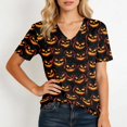 thumbnail image 4 of DORKASM Womens Halloween Shirts Short Sleeve Funny Print Fashion T Shirt V Neck Skeleton Pumpkin Fall Winter Tops Spooky 2026 Trendy Pullover Orange S, 4 of 5