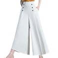 thumbnail image 2 of Pantalones anchos de mujer, pantalones de cintura alta, pantalones de trabajo con bolsillos para primavera y verano. Blanco, 2 of 6