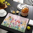 thumbnail image 3 of Easter Tulip Placemats Set of 12, Colorful Flower Spring Butterfly Plant Pink Placemats for Dining Table, Place Mats for Kitchen Tabletop, Waterproof Wipeable Dining Table Mats Set, 3 of 9