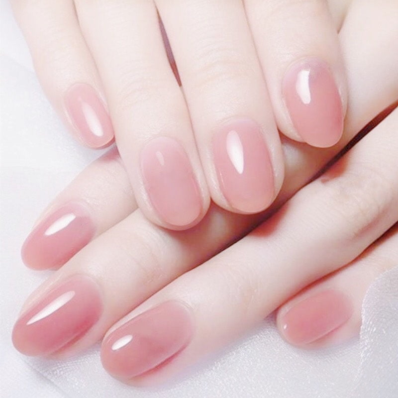 Pcs Clear Pink Color False Nails Jelly Pink Nails Short Round Head