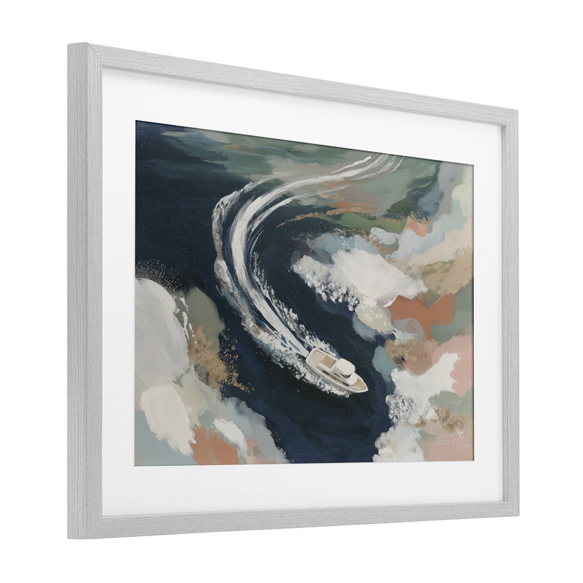 Stupell Industries Boat Wake From Above Gray Framed Print Under Glass, design by Chromatic Storm Studio