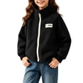 thumbnail image 6 of Owordtank Girls Stand Collar O-Ring Zip Up Fleece Jacket With Chest Label Patch Ribbed Cuffs, 6 of 6