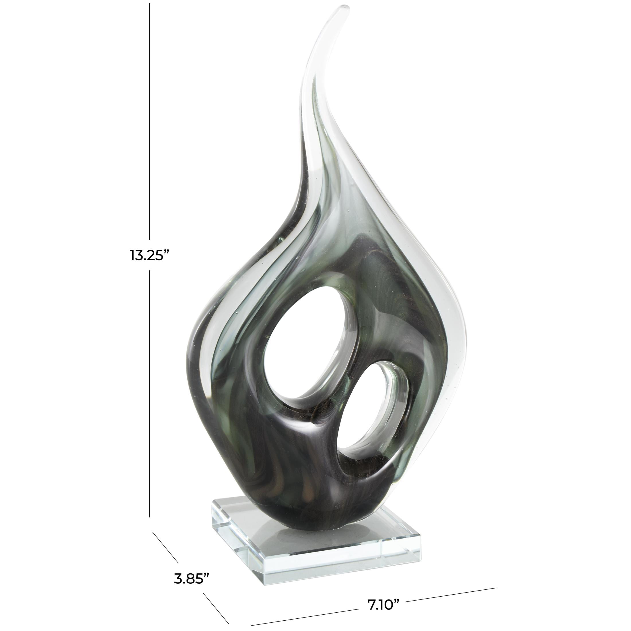 7" x 13" Green Glass Curved Cutout Abstract Sculpture with Swirl Patterns, by DecMode