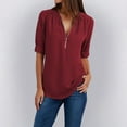 thumbnail image 2 of Holzkary Womens Half Zip V Neck Shirt Summer Half Sleeve Shirts Casual Loose Top Blouses T Shirts Women Ladies Clothing Loose Shirt Chiffon Zipper Long Sleeves Plus Size Tops Wine 5Xl, 2 of 7