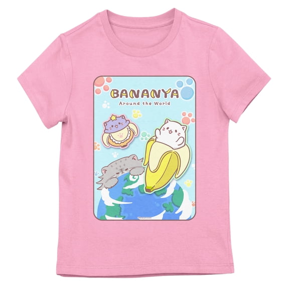 Bananya Poster Art Youth Girl Pink Short Sleeve Tee-Medium