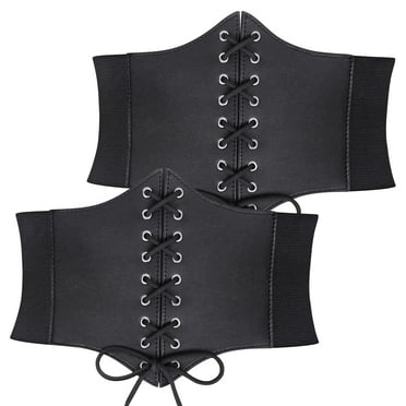 SUOSDEY Black Corset Belt for Women, Vintage Lace-up Elastic Waist Belt, Tied Waspie Wide Belt for Dresses