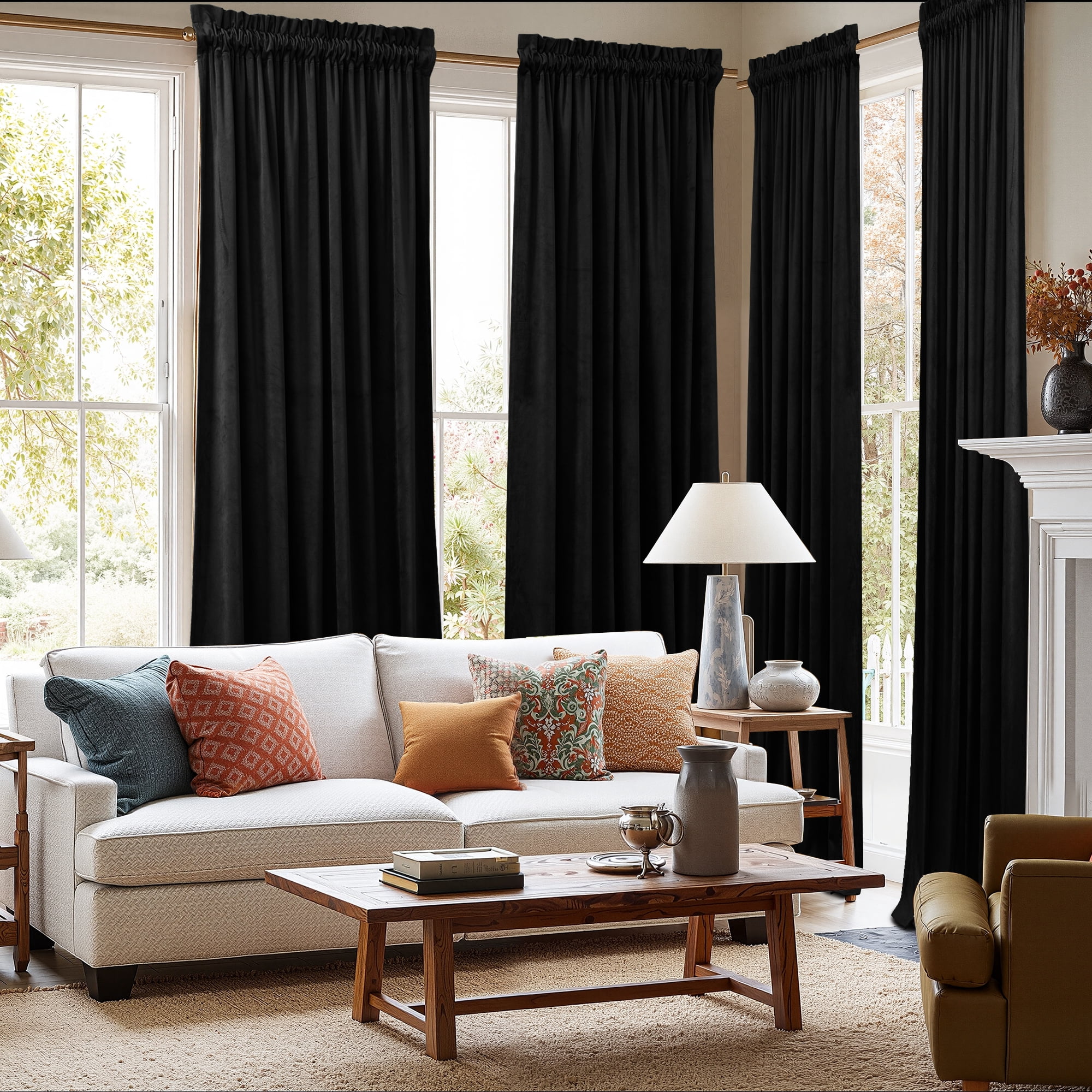 NICETOWN Velvet Curtains 96 inches for Bedroom, 2 Panels Thermal Insulated Noise Reducing Energy Efficiency Privacy Elegant Velvet Curtains Room Darkening Rod Pocket Drapes, Black