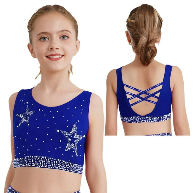 Riismen Débardeur de Danse Sans Manches pour Filles Enfants, Chemise de Rue Hip Hop Performance Bleue 16