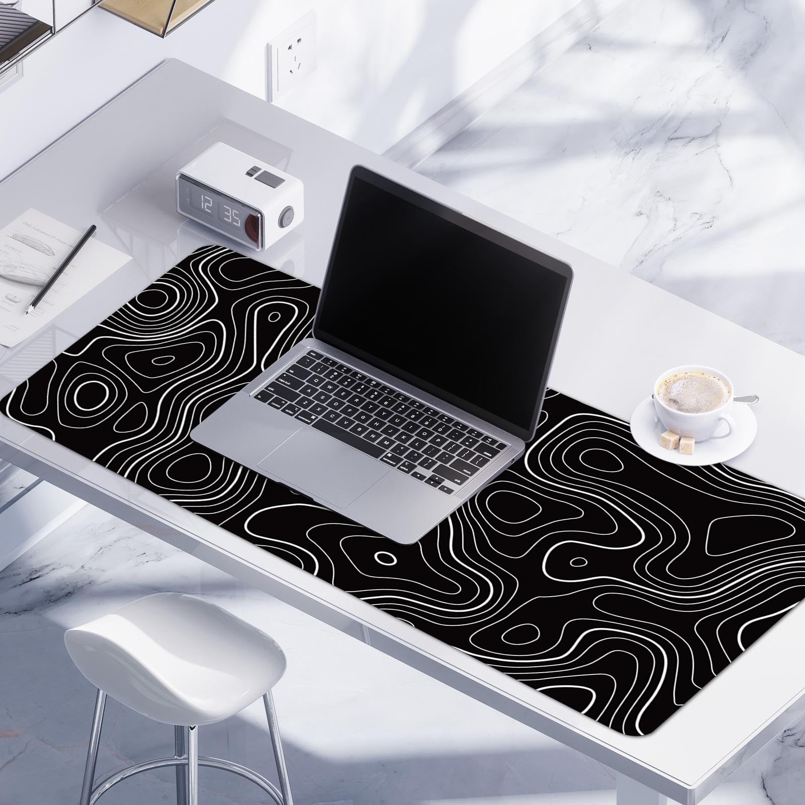 YZEGDCH Wireless Keyboards Mouse Pad with Large Heat Map Abstract Lines New Fluid Ripple Antis Slip Pad