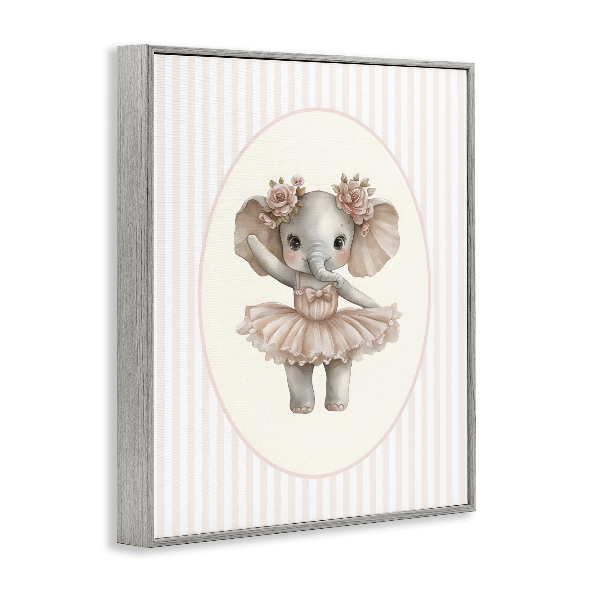 Stupell Industries Nursery Ballerina Elephant Striped Gray Framed Giclee Art, design by LSR Design Studio
