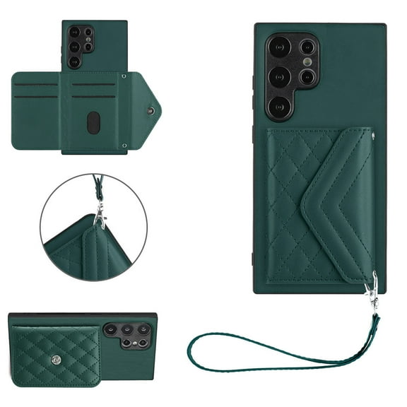 TECH CIRCLE Wallet Case For Galaxy S22 with Card Holder,Flip Premium PU Leather Magnetic Clasp Kickstand Heavy Duty Protective Cover with Wrist Strap for Samsung Galaxy S22 6.1" 2022,Green