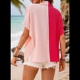 thumbnail image 4 of Blusas Casuales Clásicas de Corte Abotonado para Mujer, de Corta, Estilo Hawaiano para Vacaciones en la Playa, Color Rojo Polvo XL, 4 of 6