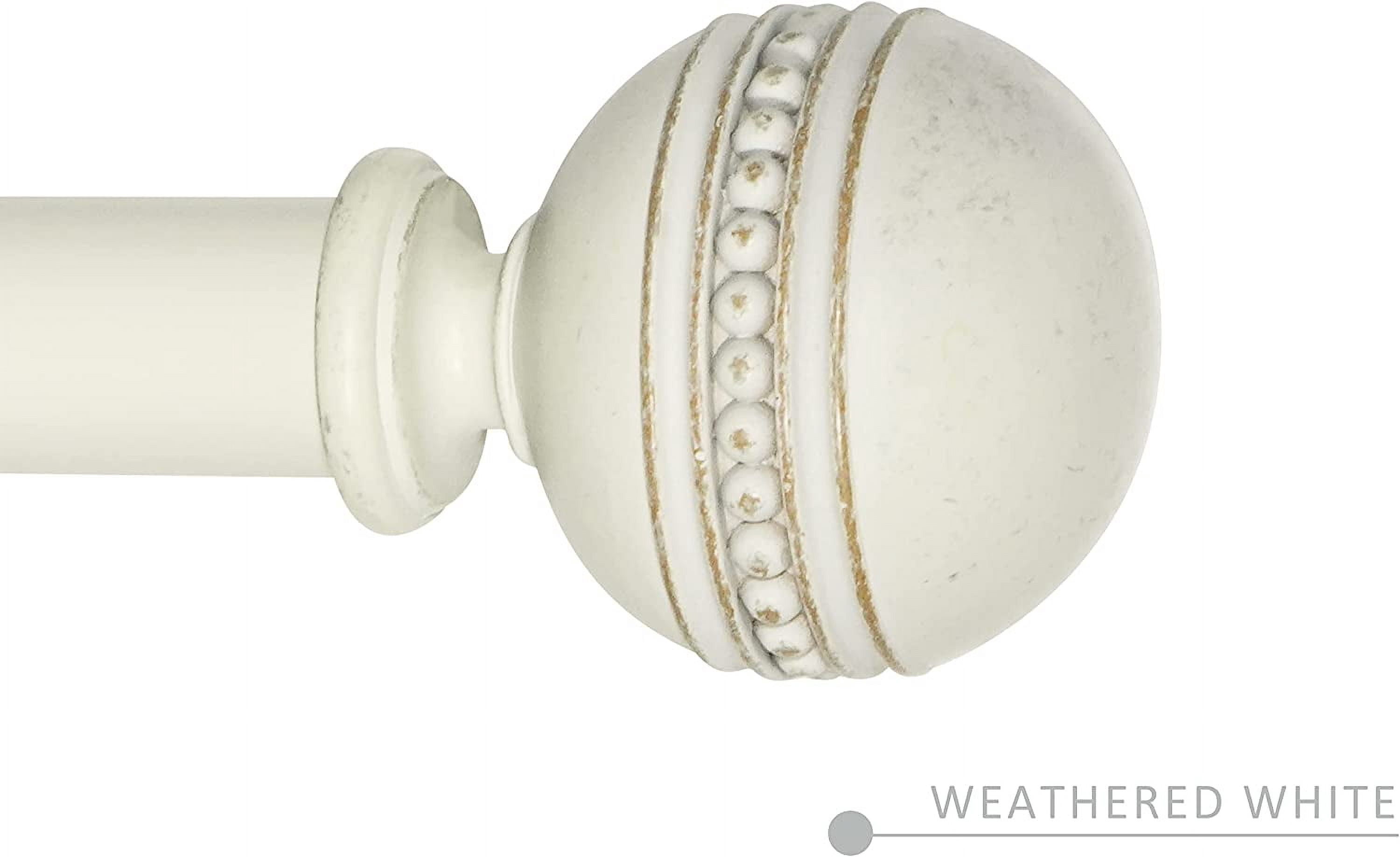 eTeckram 1" Curtain Rod with Sable Finials - 48" to 84", Weathered White