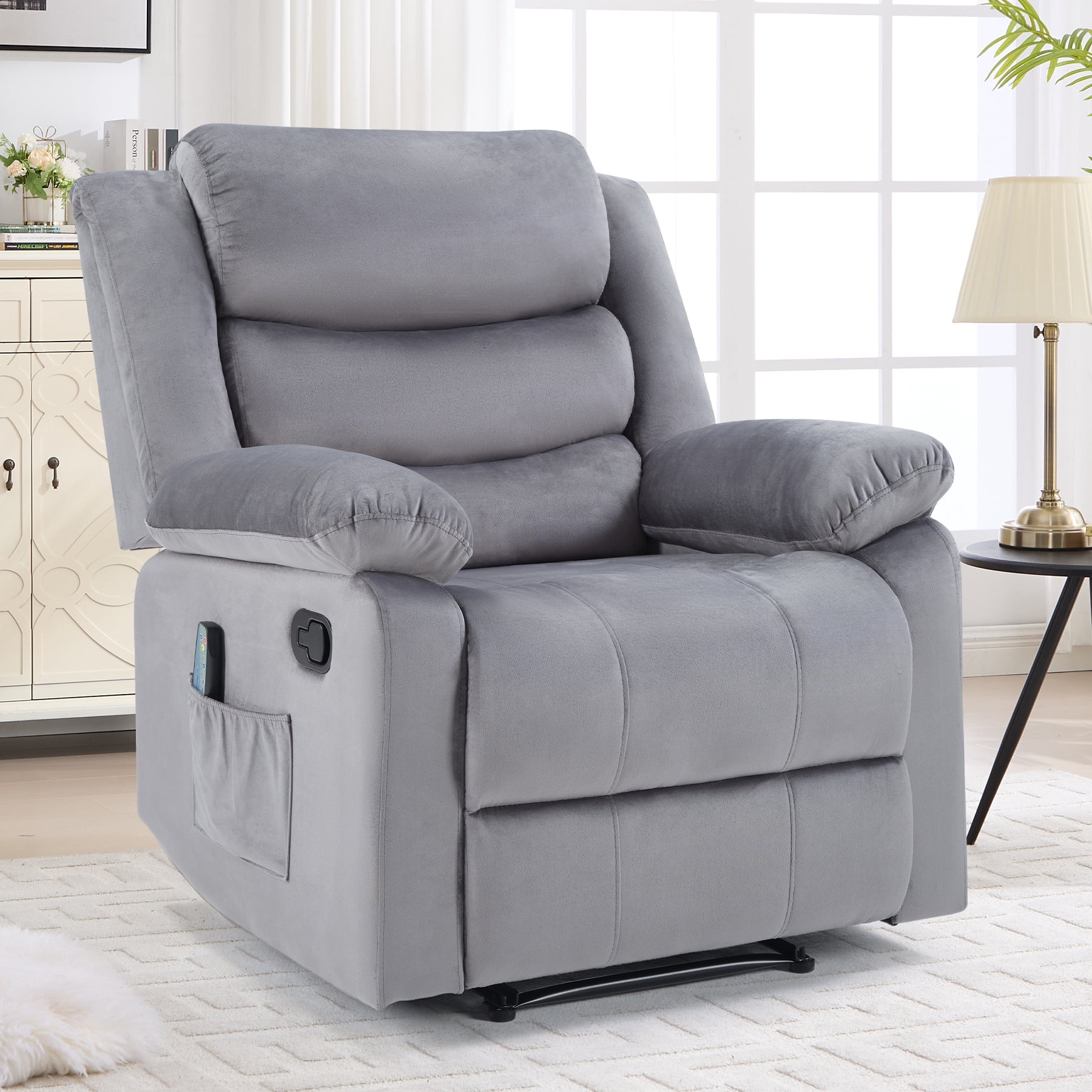 Bonzy Home Massage Recliner Modern Cloth Recliner Chair with Massage & Heating Breathable Fabric, Gray