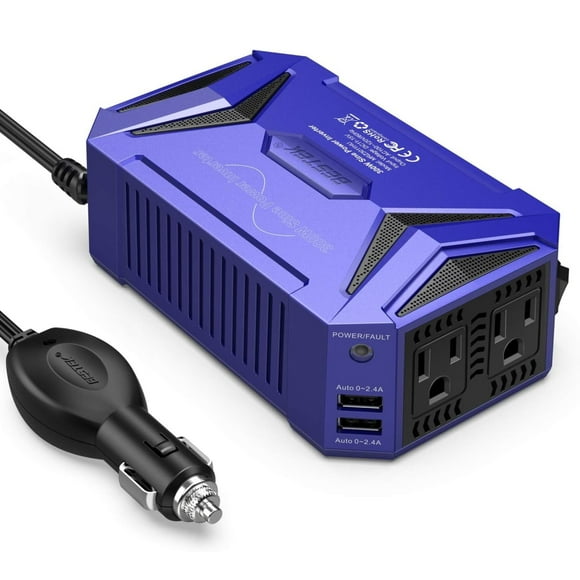 BESTEK Onduleur de Puissance de Voiture 300W DC 12V à 110V AC Onde Sinusoïdale Pure Double USB Charge Rapide Certification de Sécurité, Bleu