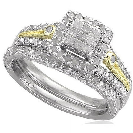 Forever Bride 1/2 Carat T.W. Diamond Sterling Silver with 10kt Yellow Gold Accent Bridal Set