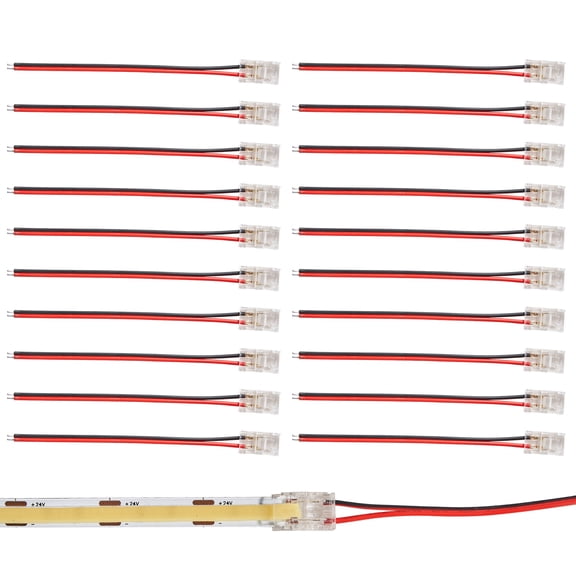 HEYAN 20 Pcs 2 Pin 8mm Solderless Transparent LED Strip Connector Strip to Wire for 12V 24V Single Color LED Light Strips