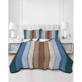 thumbnail image 2 of Quilts Twin-XL Size Bedding Set, Blue Brown Lightweight Quilted Comforter, Farmhouse Wood Grain Vintage Vertical Striped Reversible Bedspread Coverlet with Pillow Covers for All Season, 68" x 98", 2 of 7