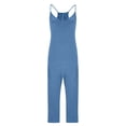 thumbnail image 3 of BiZtdJrK Sale of The Day Prime Today, Women's Casual V Neck Spaghetti Straps Jumpsuit Summer Sleeveles Baggy Cotton Overalls Solid Color Wide Leg One Piece Pants with Pockets Blue L, 3 of 6