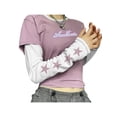 thumbnail image 3 of Franhais Female Pullover, Letter Embroidery Crew Neck Long Sleeve Fake Two Pieces Crop Tops, 3 of 9
