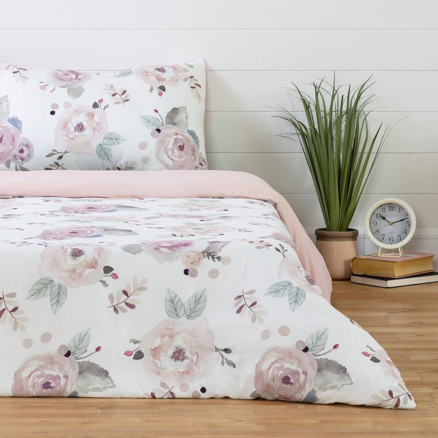 South Shore DreamIt Duvet Cover Watercolor Floral-Full-White and Pink