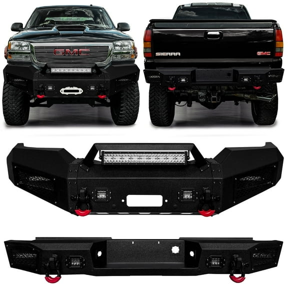 Vijay Compatible with 2003-2004-2005-2006 GMC Sierra 2500HD/3500 Front and Rear Bumper Textured Steel with Light and D-ring