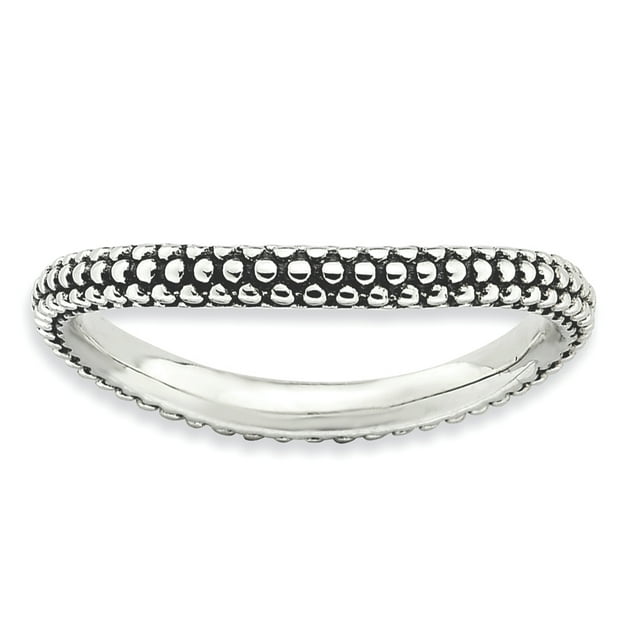 Sterling Silver Stackable Expressions Polished Antiqued Wave Ring Size 7