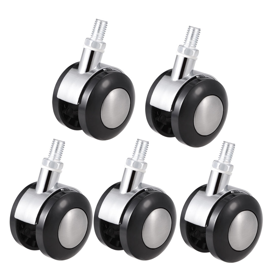 Office Chair Casters 2" Twin Wheel M10x15 Threaded Stem Swivel 5pcs