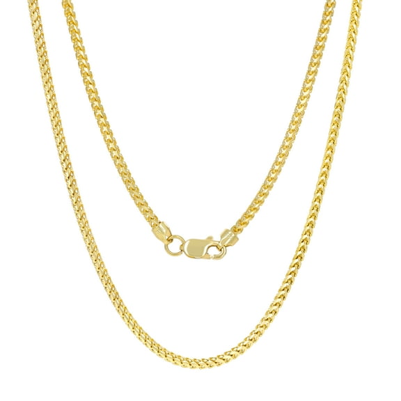 Nuragold 14k Real Yellow Gold Solid Franco Diamond Cut 1.7mm Spiga Wheat Chain Necklace (16"-30") Italian Jewelry for Men & Women