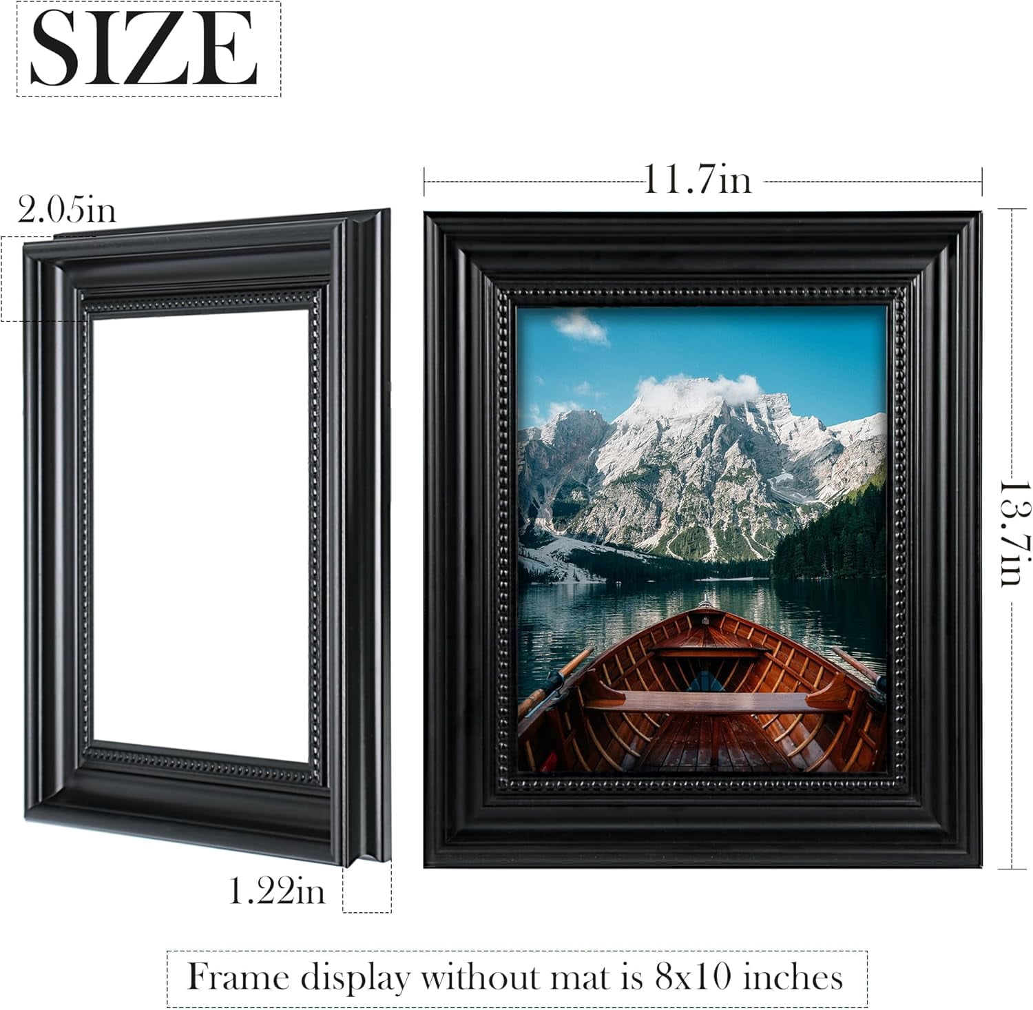 Picrit 8x10 Black Picture Frame, Real Glass Front and Black Backboard, Wall Gallery Photo Frames for Wall Mounting or Tabletop Display