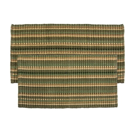Fine Silk Rug - 2 PIECE SILK RIBBED HAND-WOVEN OLIVE GREEN AREA RUG SET