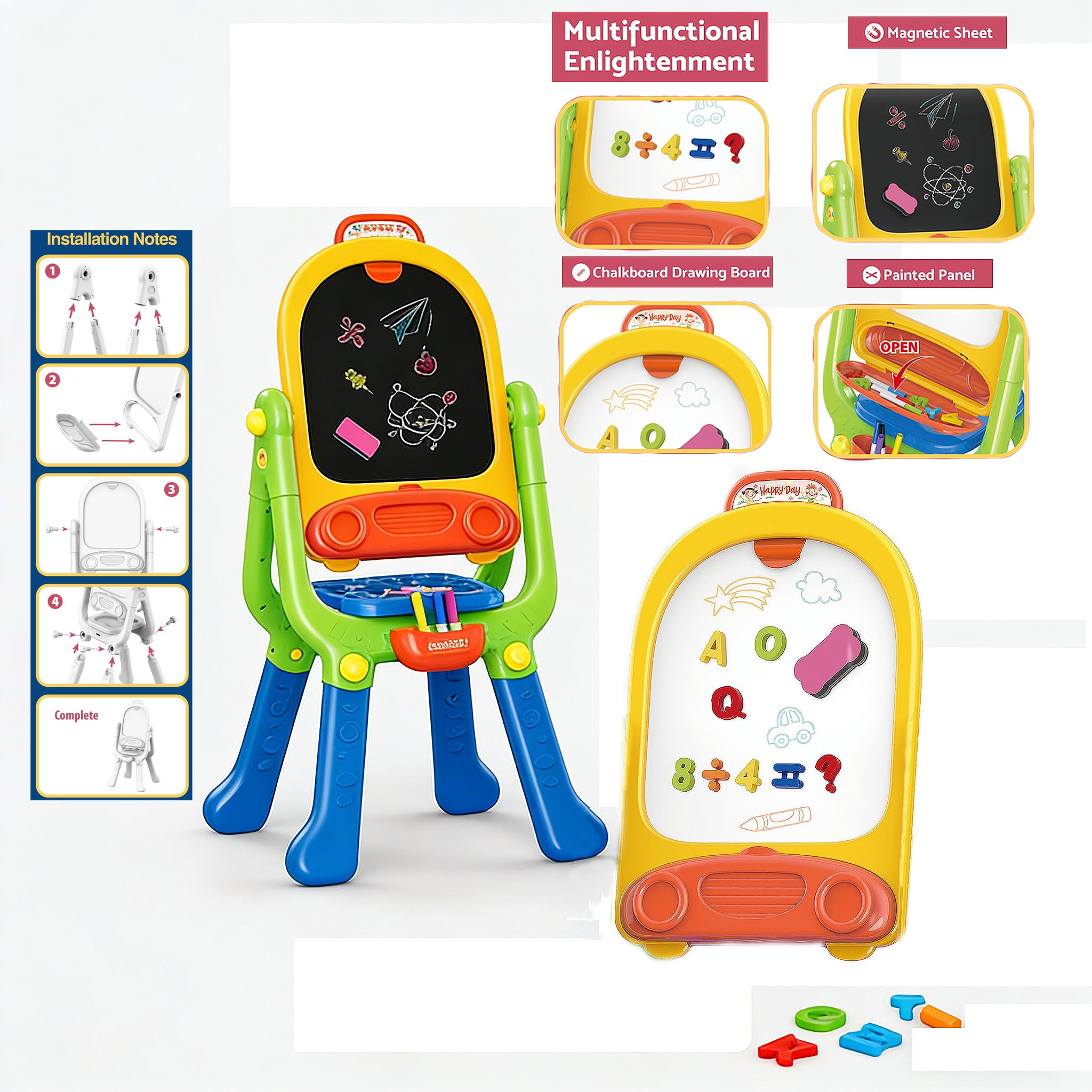 Easel for Kids,Rotatable Double Sided Easel for Kids Standing Art Easel with Painting Accessories for Toddlers Boys and Girls-Blue