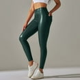 thumbnail image 2 of Tosmy Women's Legging Pants Pocket Pu Leather Pants Waist Compression Body Sculpting High Waist Yoga Pants Comfortable, 2 of 6