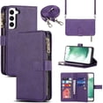 thumbnail image 3 of Compatible with Samsung Galaxy S22 5G Wallet Case,Detachable 2 in 1 Magnetic Zipper Leather Cover Case [6 Card Slots] [Wrist Strap] [Stand Feature] for Samsung Galaxy S22 5G,6.1 inch Purple, 3 of 9