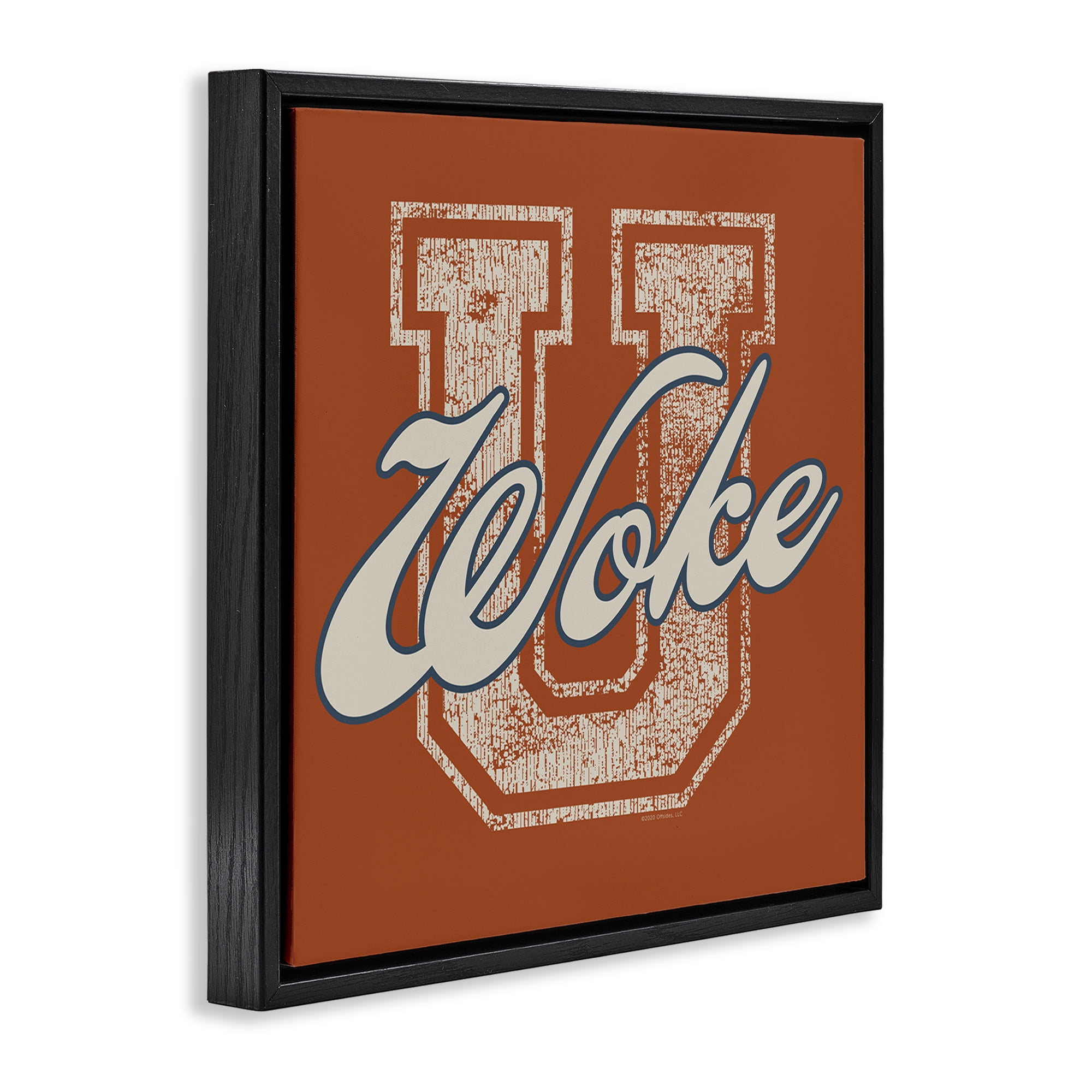 Stupell Industries Woke U Varsity Style Text & Numbers Painting Black Floater Framed Canvas Art Print Wall Art, 25 x 25