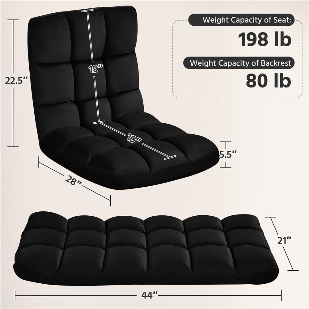 Yaheetech Floor Folding Padded Lounge Chair with 14 Adjustable Positions,Black