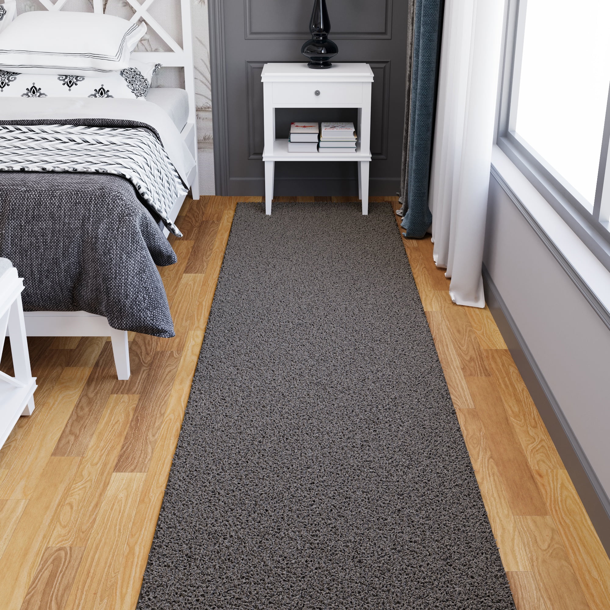 Ottomanson 3x11 Non-Slip Shag Runner Rug Plush Carpet for Bedrooms & Hallways, 3' x 11', Gray
